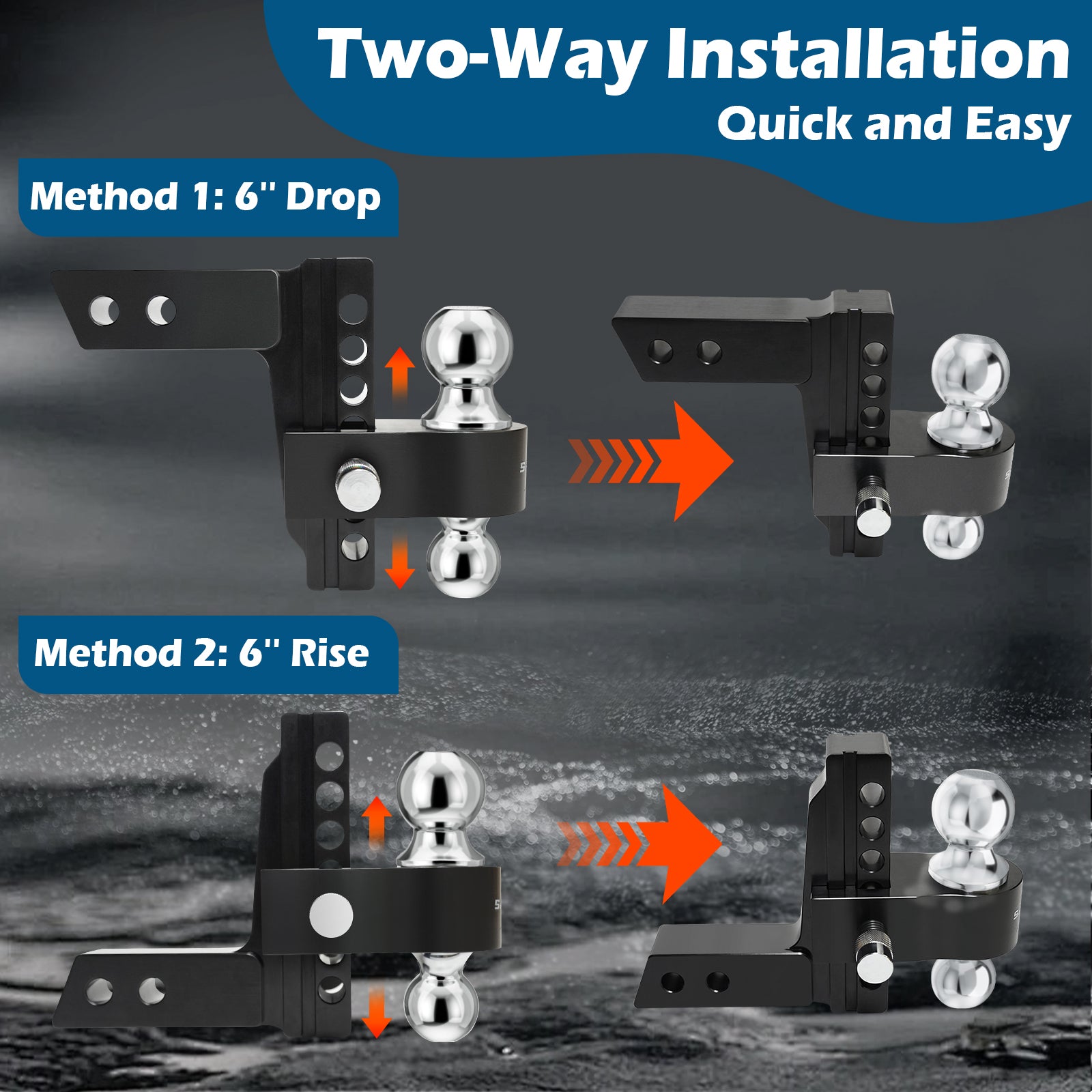 Adjustable Trailer Hitch (Fits 2-Inch Receiver) with 6-Inch Drop/Rise (12,500 LBS GTW) - Dual Ball (2" & 2-5/16") Weather Proof with Anti-Theft Locking Hitch Pins — image 3