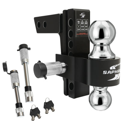 Adjustable Trailer Hitch (Fits 2-Inch Receiver) with 6-Inch Drop/Rise (12,500 LBS GTW) - Dual Ball (2" & 2-5/16") Weather Proof with Anti-Theft Locking Hitch Pins