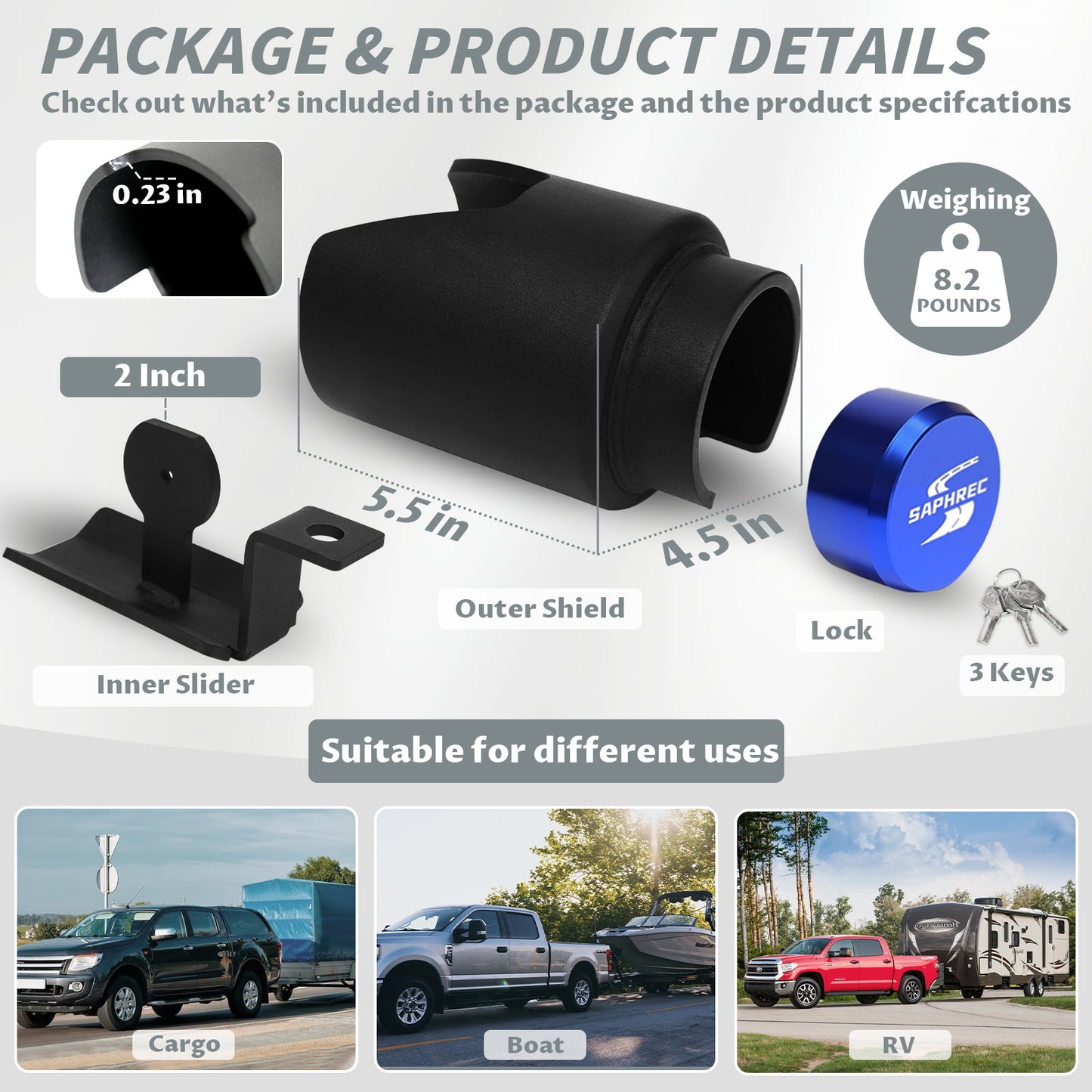 SaphRec 2 Inch Heavy Duty Anti-theft Trailer Lock