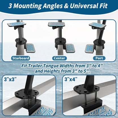 Boat Trailer Steps with Safety Handle, Heavy Duty Material 450 lbs Capacity, 3 Steps Model with EVA Anti-Slip Pad, Universal Fit and 3 Mounting Angle Options