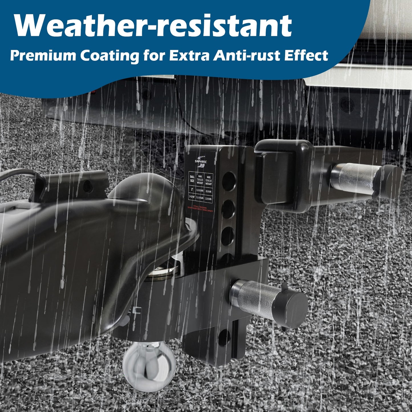 Adjustable Trailer Hitch (Fits 2-Inch Receiver) with 6-Inch Drop/Rise (12,500 LBS GTW) - Dual Ball (2" & 2-5/16") Weather Proof with Anti-Theft Locking Hitch Pins