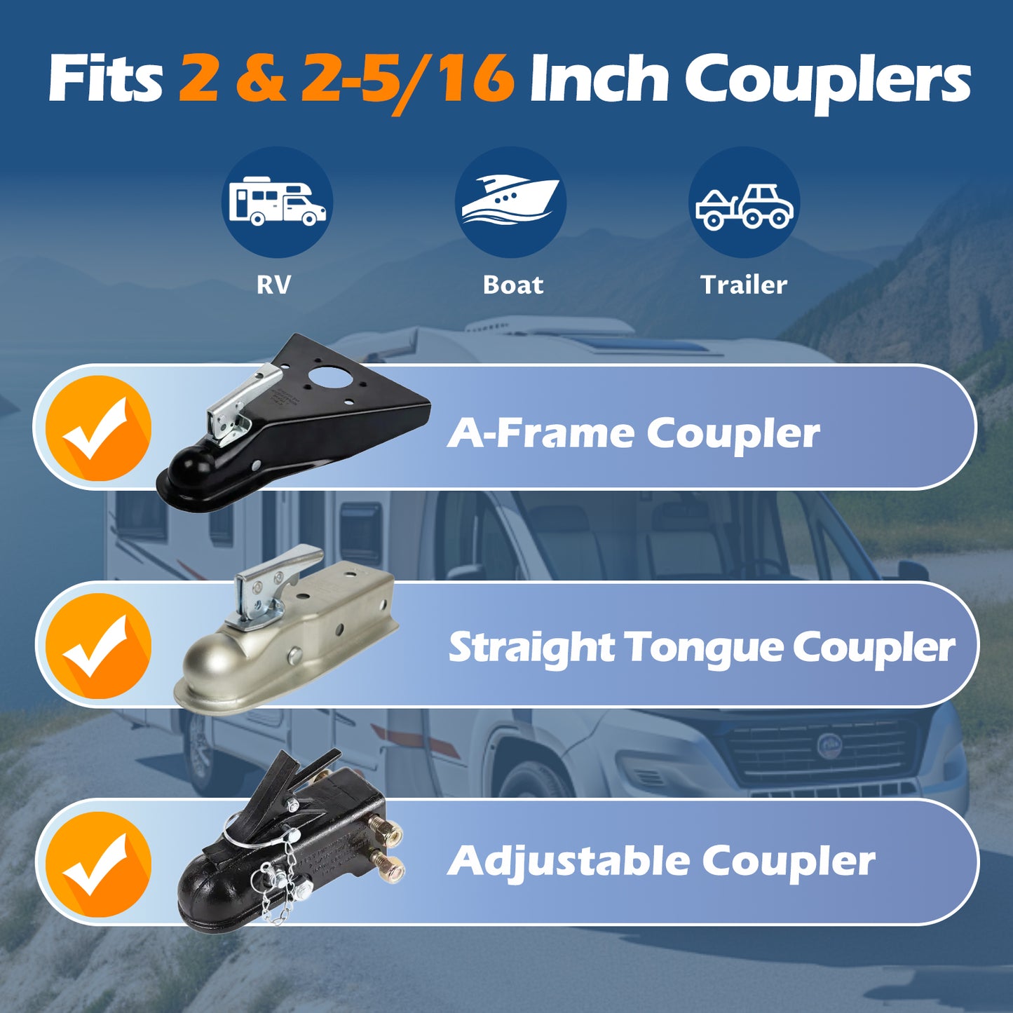 SaphRec Dual-size Trailer Lock, Fits both 2 and 2-5/16 Inch Coupler