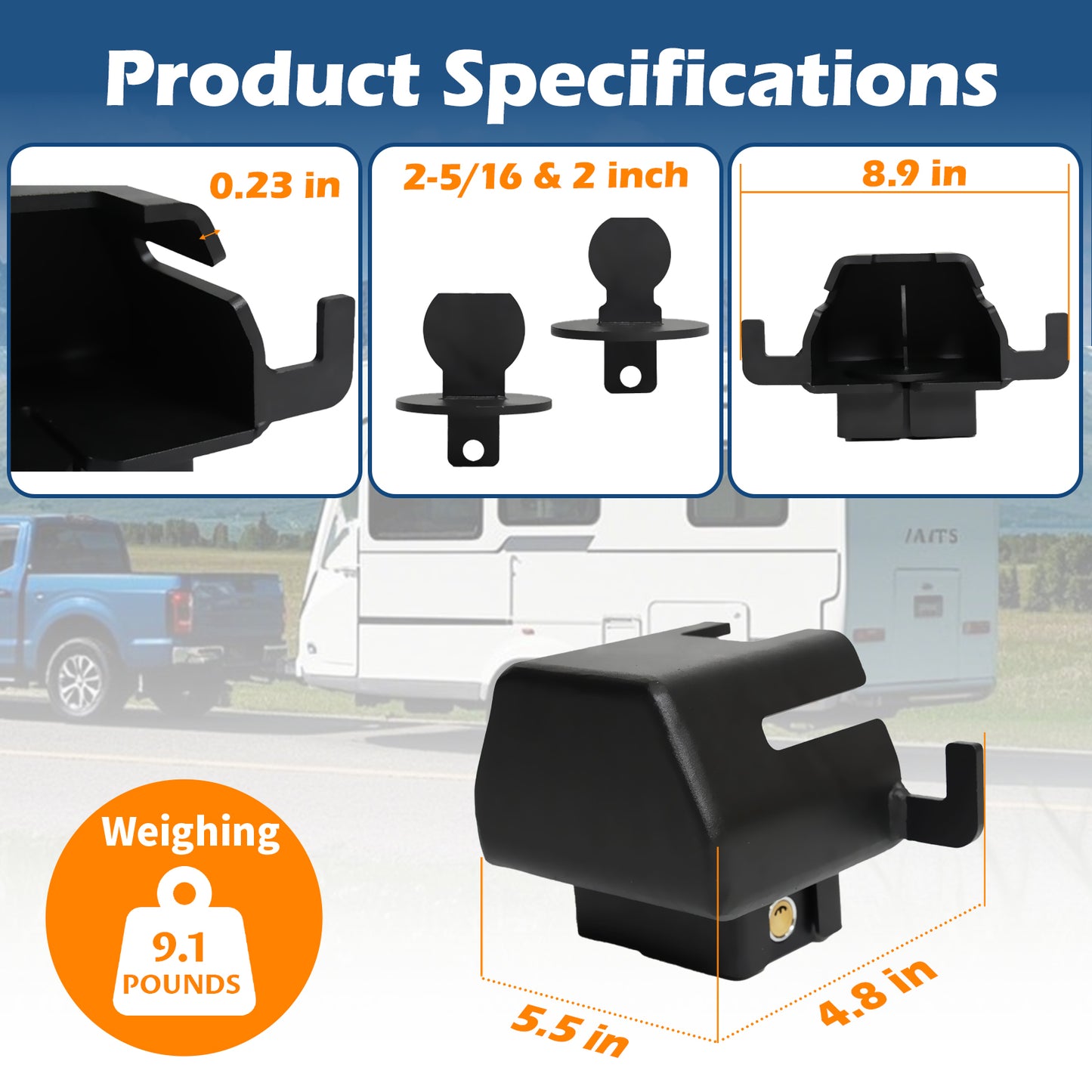 SaphRec Dual-size Trailer Lock, Fits both 2 and 2-5/16 Inch Coupler
